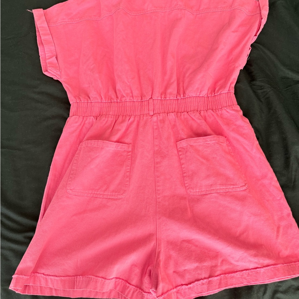 Pink women’s Button-Up Romper - Picture 2 of 3